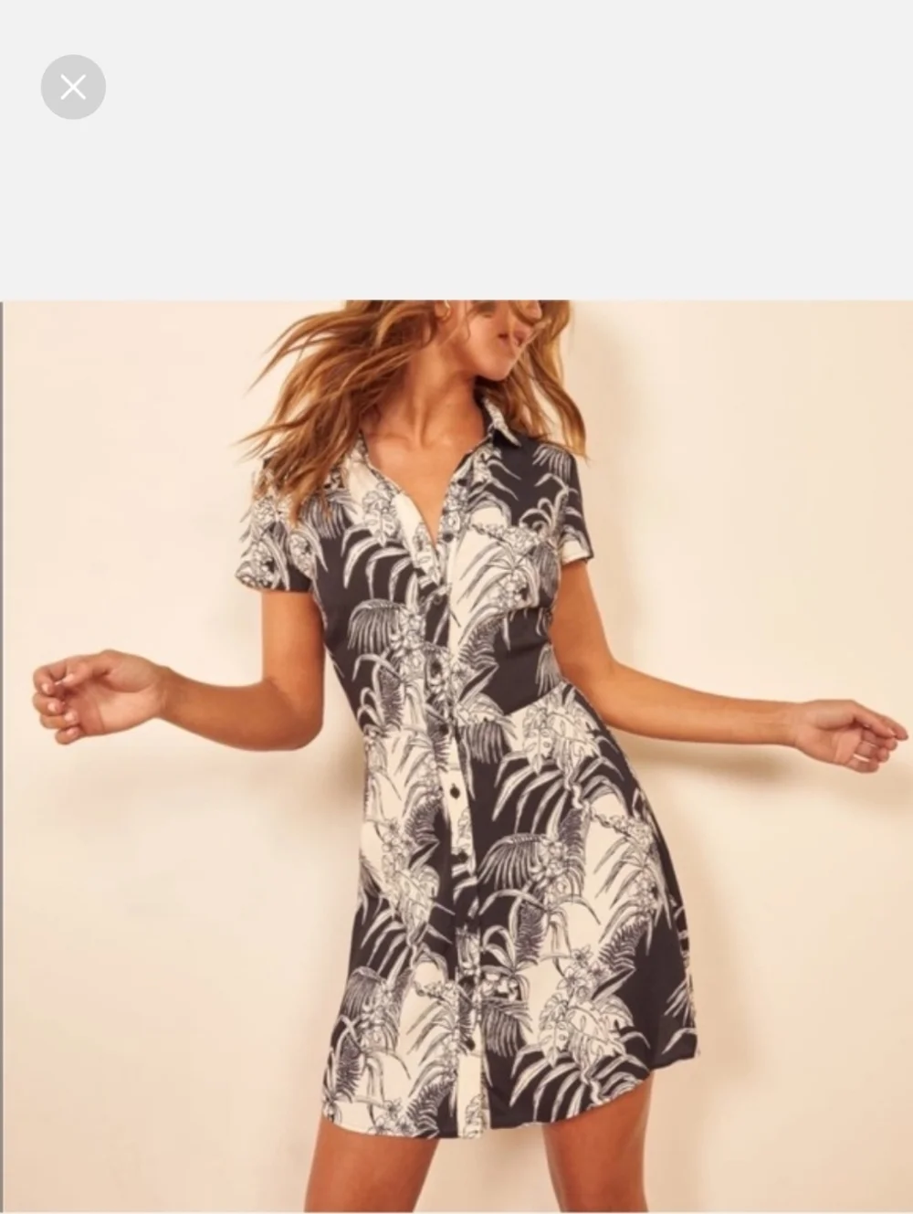 Reformation Sunday Dress Black and White Amazon Print Button-Front Mini Dress - Picture 3 of 7